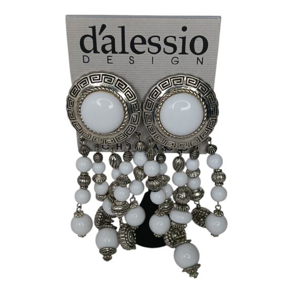 D’Alessio Design White & Silver Clip-On Statement Earrings – NOS - Picture 8 of 12